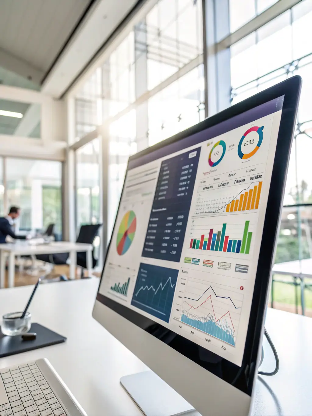 A visual representation of data analytics dashboards, highlighting the tracking and measurement of AI visibility metrics for a B2B company.
